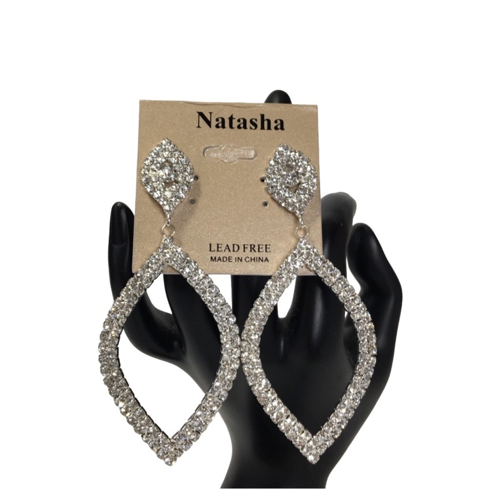 Natasha silver faux diamond hanging earrings NWT